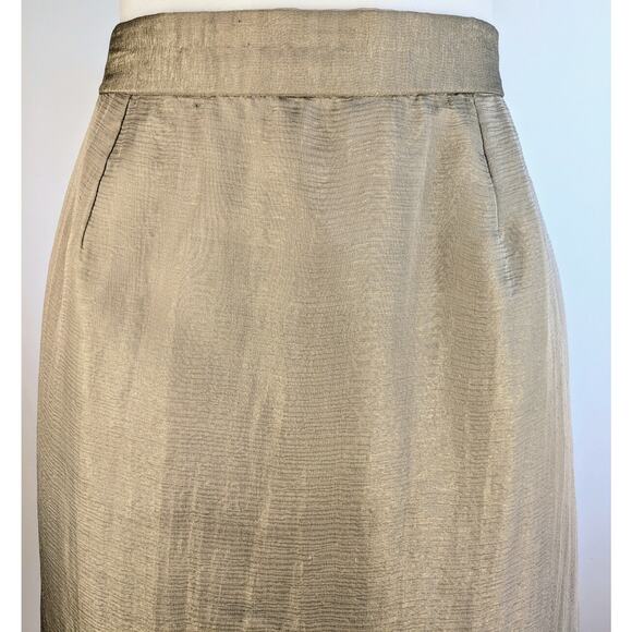 NEW Eavis & Brown Silk Sheen Taupe Pencil Skirt Large Haute Couture Quiet Luxury - Picture 3 of 11